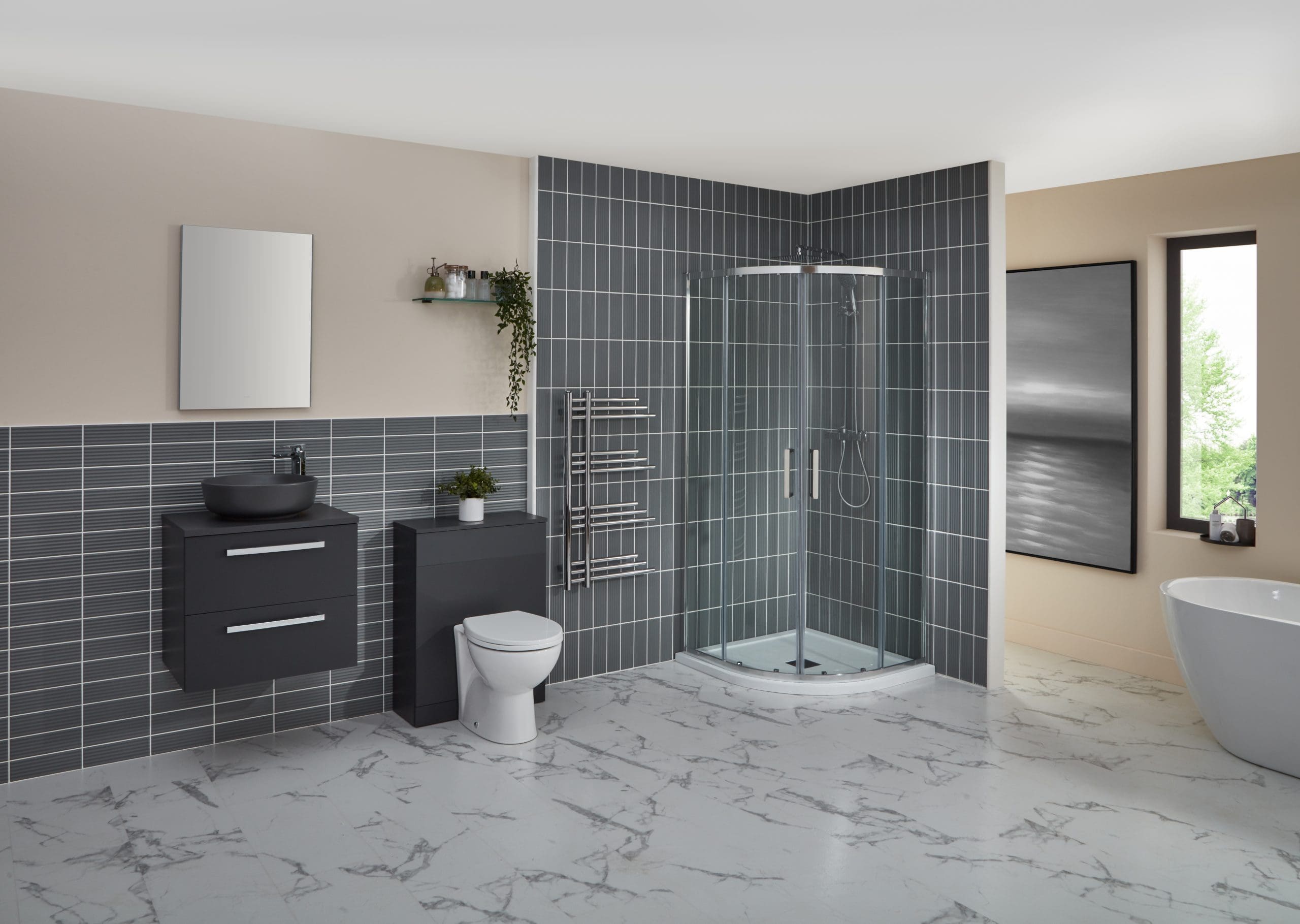 Modern bathroom with quadrant shower enclosure