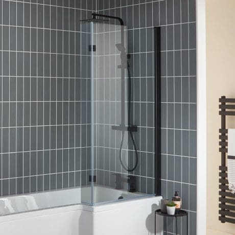 L Shape Bath Screen Without Rail 6Mm Black
