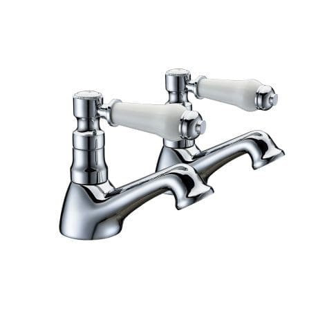 WHITE LEVER BATH TAPS CHROME
