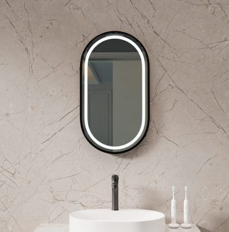 Luma Oval Led Mirror Black 450 X 800