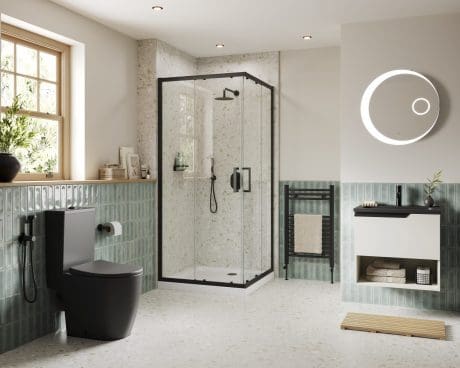 Aquaglass 6Mm Black 900 Cnr Entry Cubicle