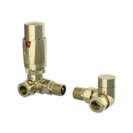 Corner Thermostatic Valve Set Brush Brass