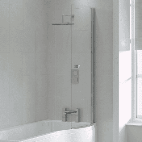 C Shape Bath Screen With Rail 6Mm Black